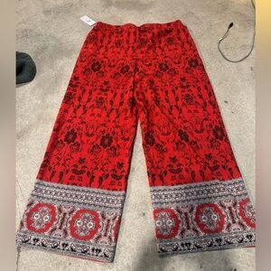 Red Floral Patterned wide leg pants